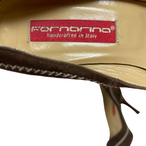 Fornarina Suede Pumps Stacked Heels Brown Women's EU 36 Cross Stitch Detail - Picture 9 of 9